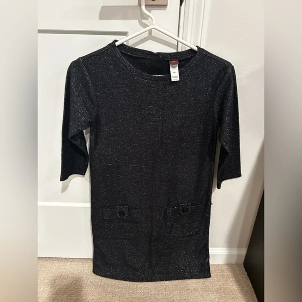 Tea Collection Youth sparkle‎ black sweater dress tunic pocket detail juniors